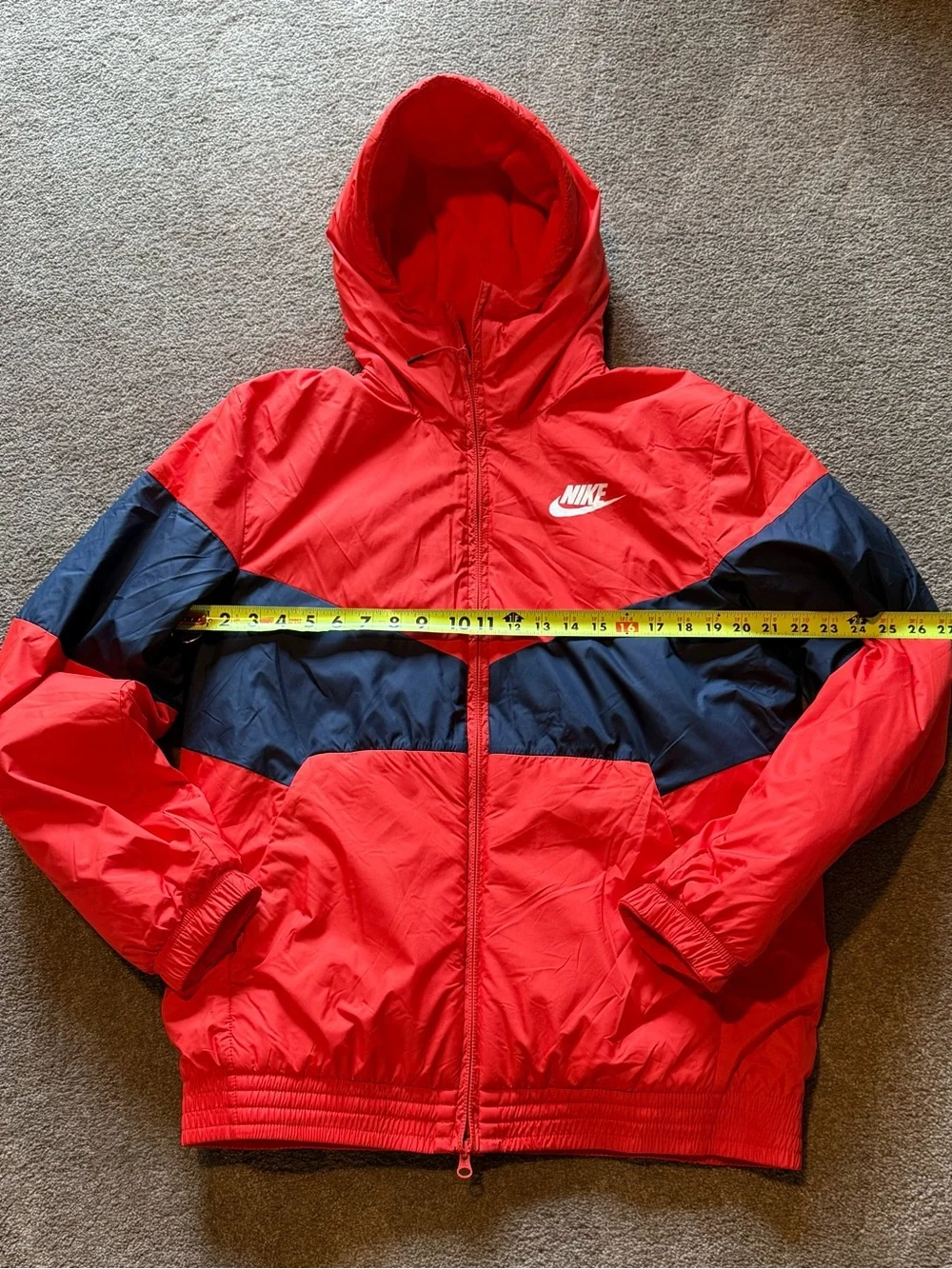 Nike Red Hooded Windbreaker with Black Chevron